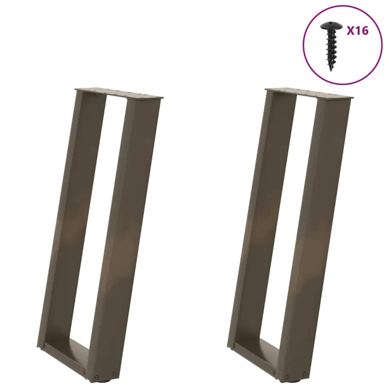 Konsolinio stalo kojelės, U formos, 2 vnt., natūralus plienas, 38x(72-73) cm, plienas