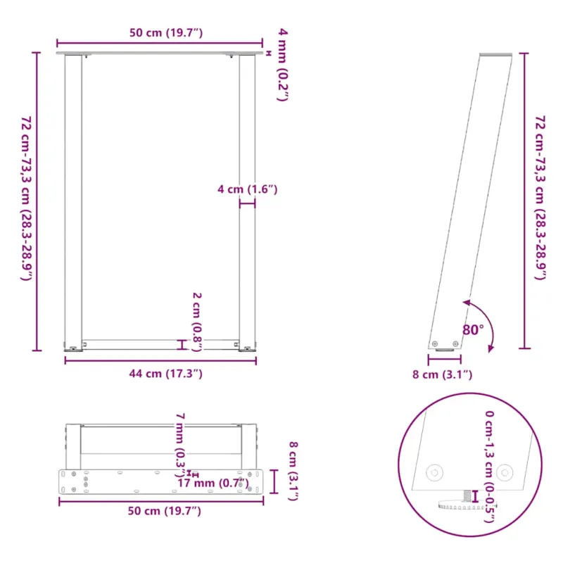 Valgomojo stalo kojelės, U formos, 2 vnt., juodos, 50x(72-73) cm, plienas
