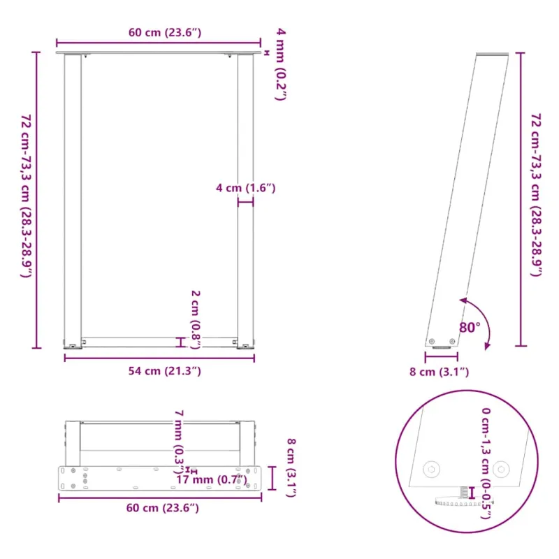 Valgomojo stalo kojelės, 2 vnt., juodos, 60x(72-73) cm, plienas, U formos