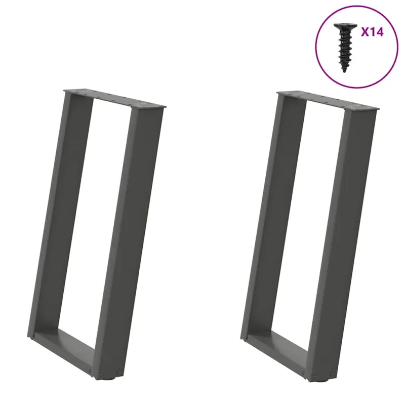 Valgomojo stalo kojos, U formos, 2 vnt., antracito spalvos, 60x(72-73) cm, plienas