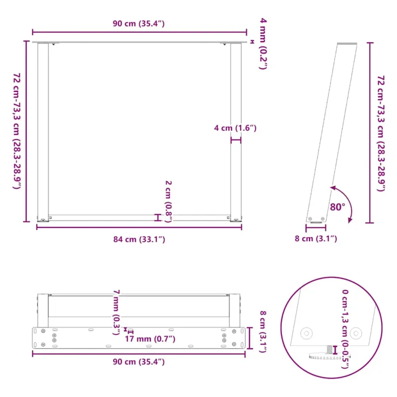 Valgomojo stalo kojelės, 2 vnt., juodos, 90x(72-73) cm, plienas, U formos
