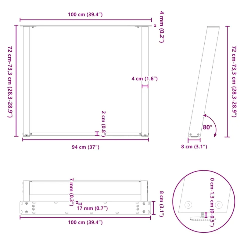 Valgomojo stalo kojelės, 2 vnt., baltos, 100x(72-73) cm, plienas, U formos