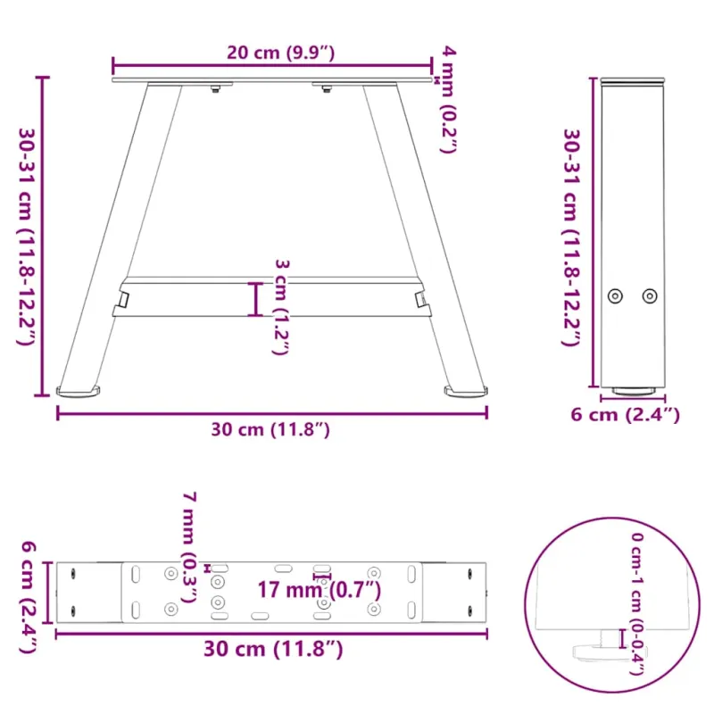 Kavos staliuko kojelės, A formos, 2 vnt., 30x(30-31) cm, plienas