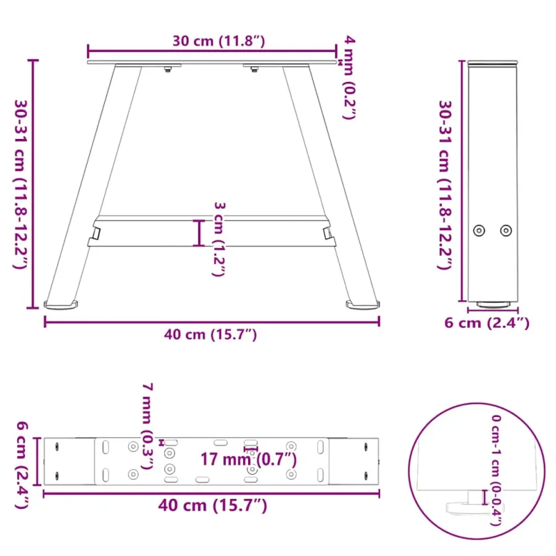Kavos staliuko kojelės, A formos, 2 vnt., 40x(30-31) cm, plienas