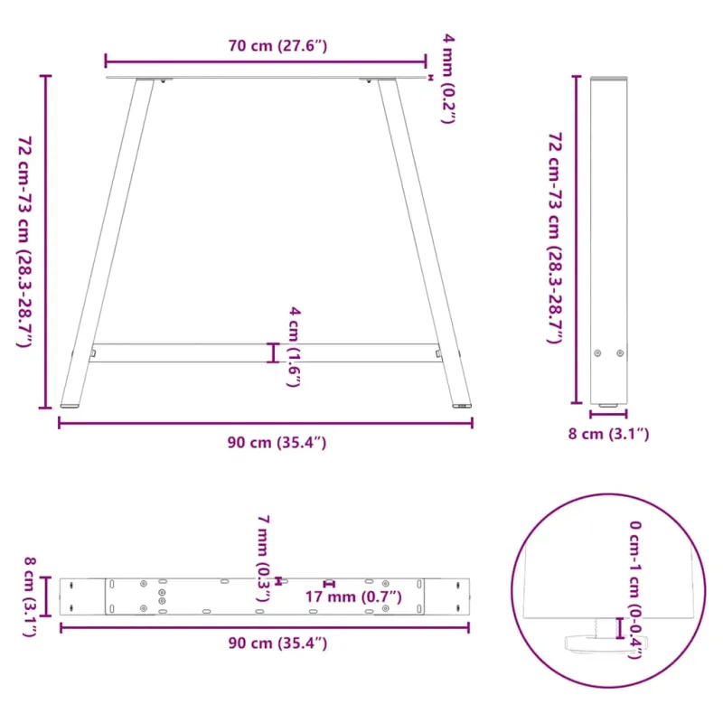 Valgomojo stalo kojelės, 2 vnt., baltos, 90x(72-73) cm, plienas, A formos
