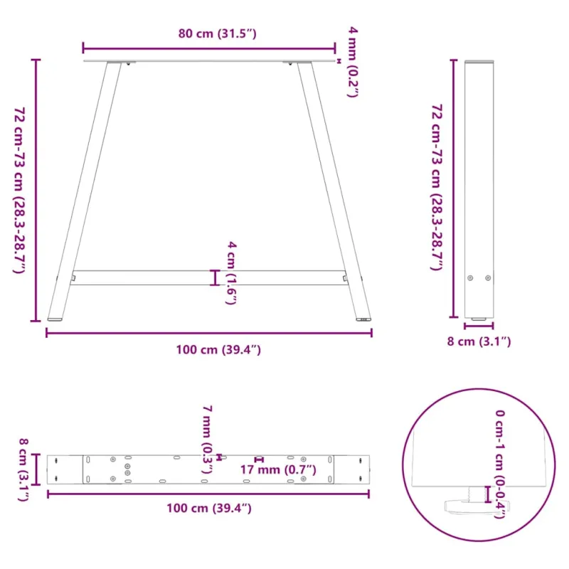 Valgomojo stalo kojos, A formos, 2 vnt., antracito spalvos, 100x(72-73) cm, plienas