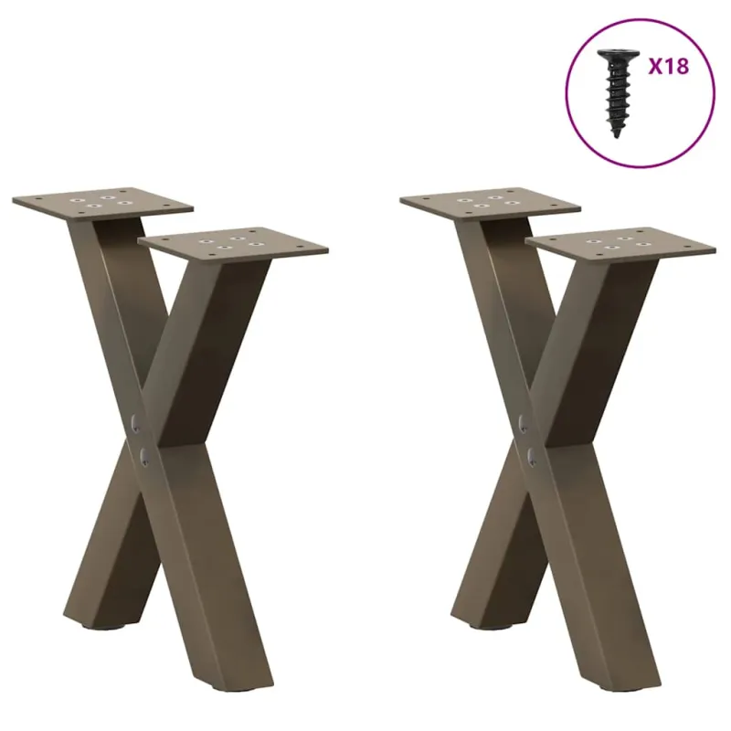Kavos staliuko kojelės, X formos, 2 vnt., natūralus plienas, 30x(30-31) cm, plienas