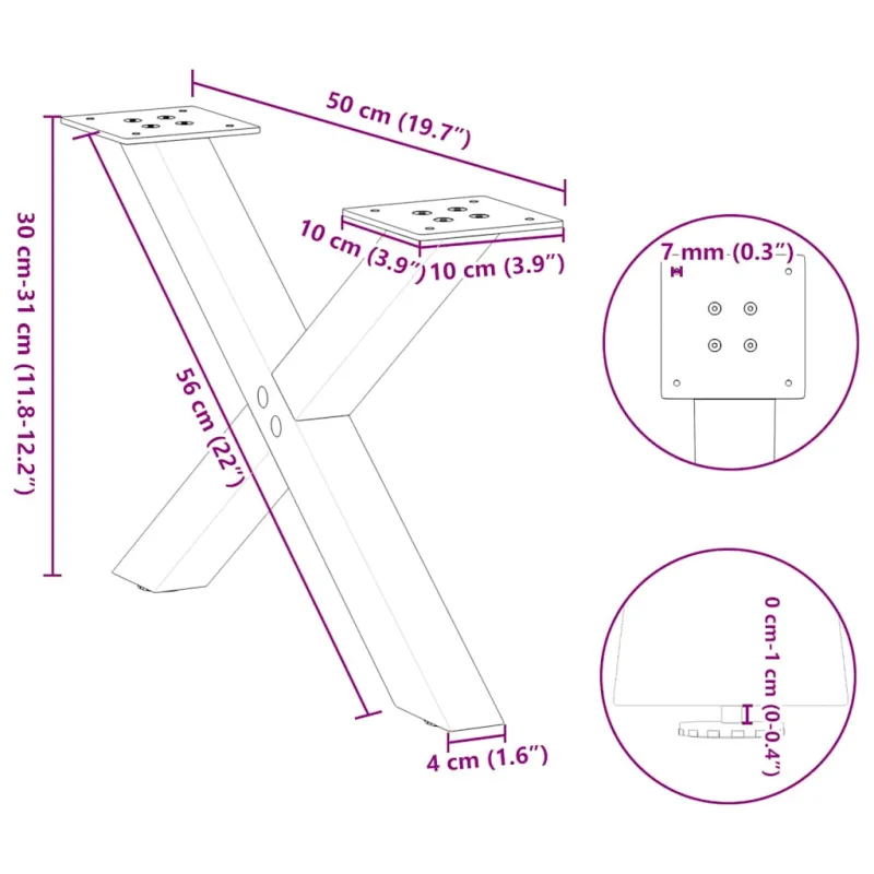 Kavos staliuko kojelės, X formos, 2 vnt., baltos, 50x(30-31) cm, plienas