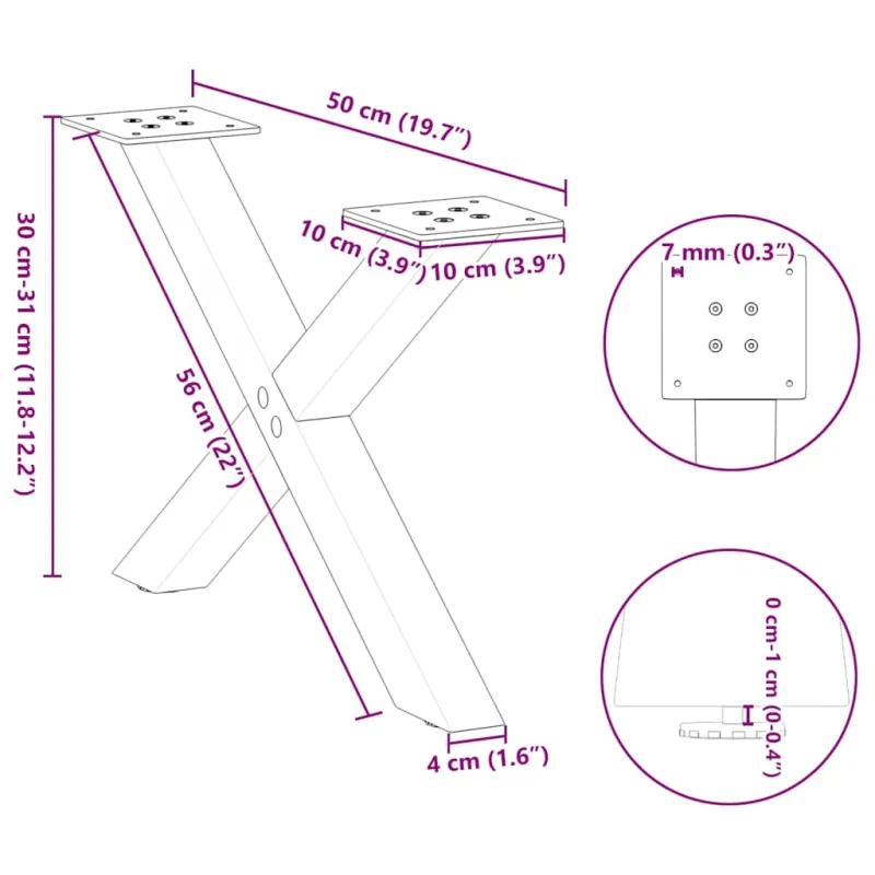 Kavos staliuko kojelės, 2 vnt., antracito spalvos, 50x(30-31) cm, plienas