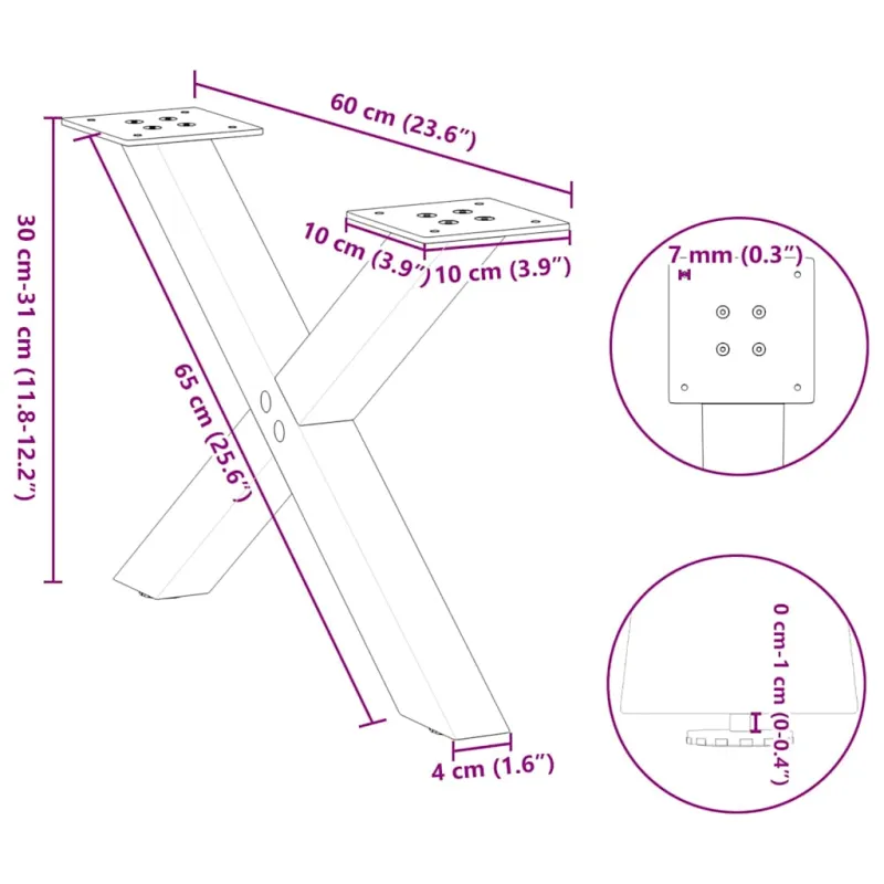 Kavos staliuko kojelės, 2 vnt., baltos, 60x(30-31) cm, plienas, X formos