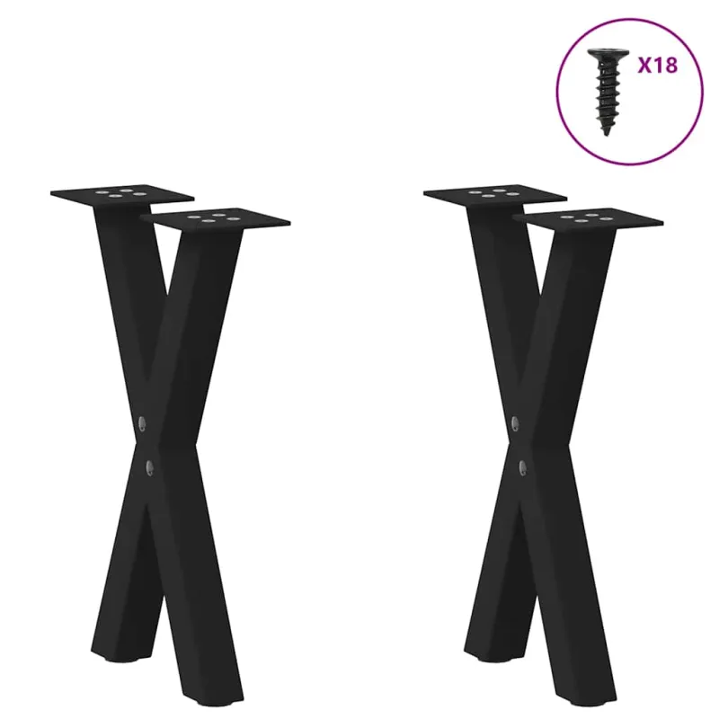 Kavos staliuko kojelės, X formos, 2 vnt., juodos, 28x(42-43) cm, plienas