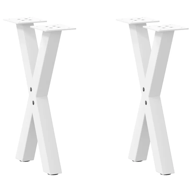Kavos staliuko kojelės, X formos, 2 vnt., baltos, 38x(42-43) cm, plienas
