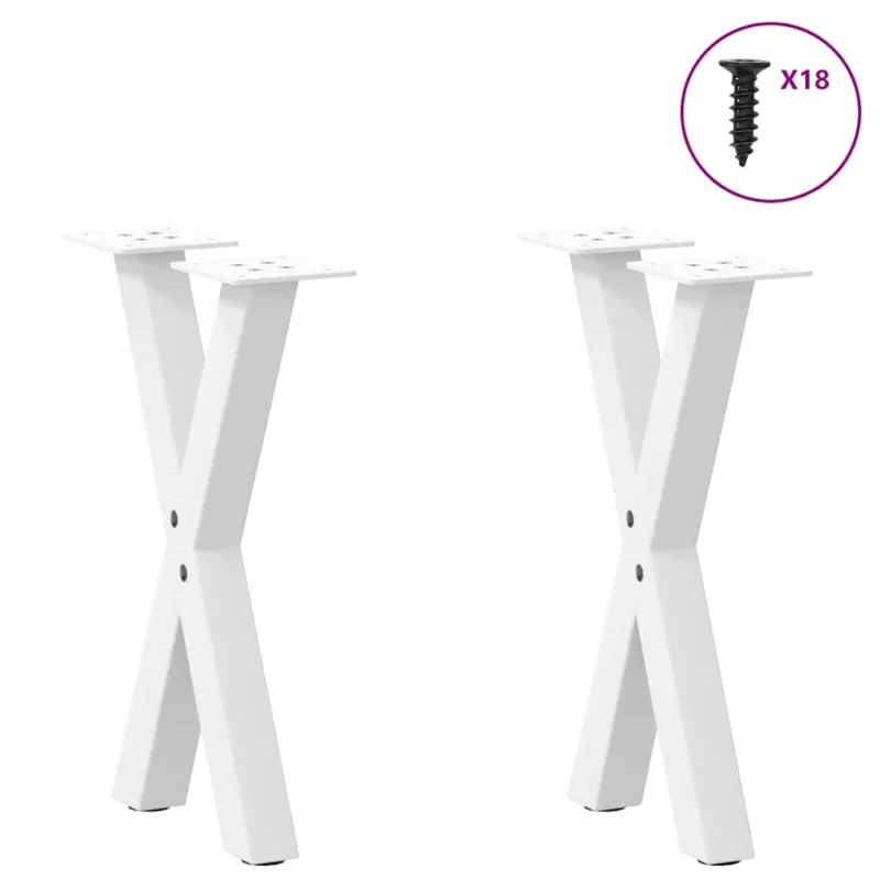 Kavos staliuko kojelės, X formos, 2 vnt., baltos, 38x(42-43) cm, plienas