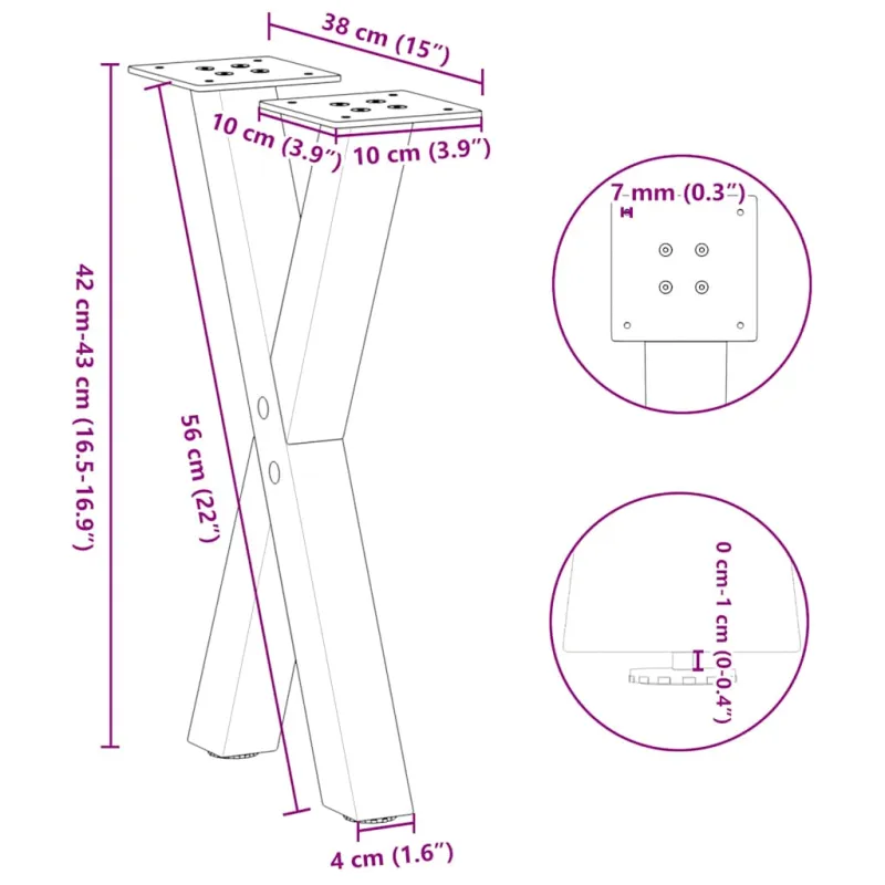 Kavos staliuko kojelės, X formos, 2 vnt., baltos, 38x(42-43) cm, plienas