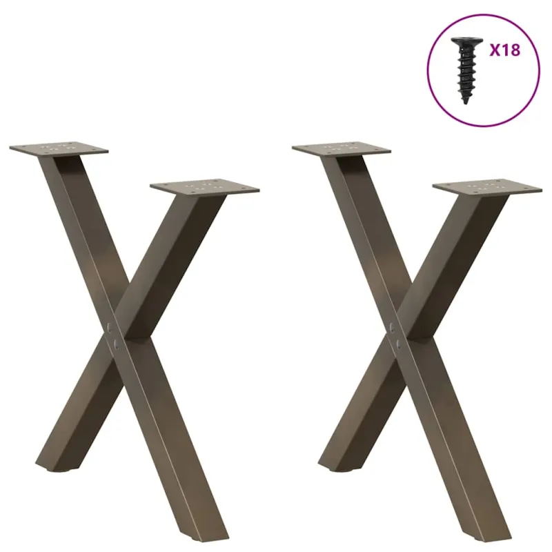 Kavos staliuko kojelės, X formos, 2 vnt., natūralus plienas, 50x(42-43) cm, plienas