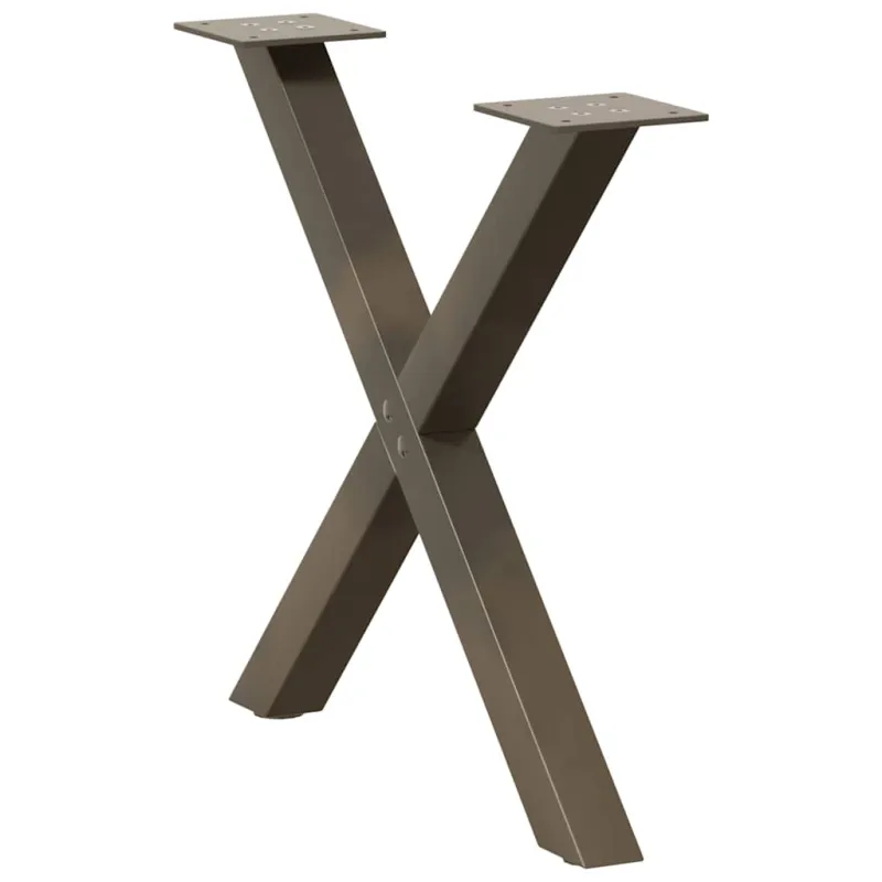 Kavos staliuko kojelės, X formos, 2 vnt., natūralus plienas, 50x(42-43) cm, plienas