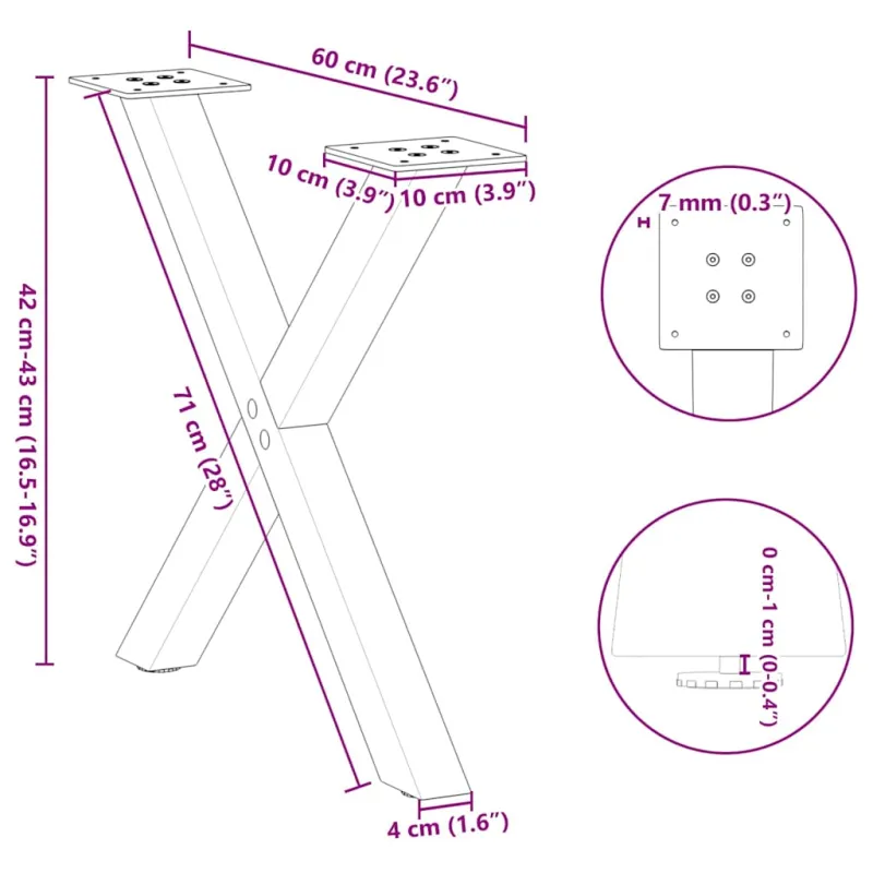 Kavos staliuko kojelės, 2 vnt., baltos, 60x(42-43) cm, plienas, X formos