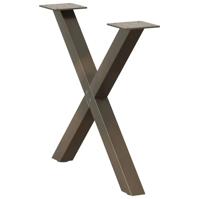 Kavos staliuko kojelės, X formos, 2 vnt., natūralus plienas, 60x(42-43) cm, plienas