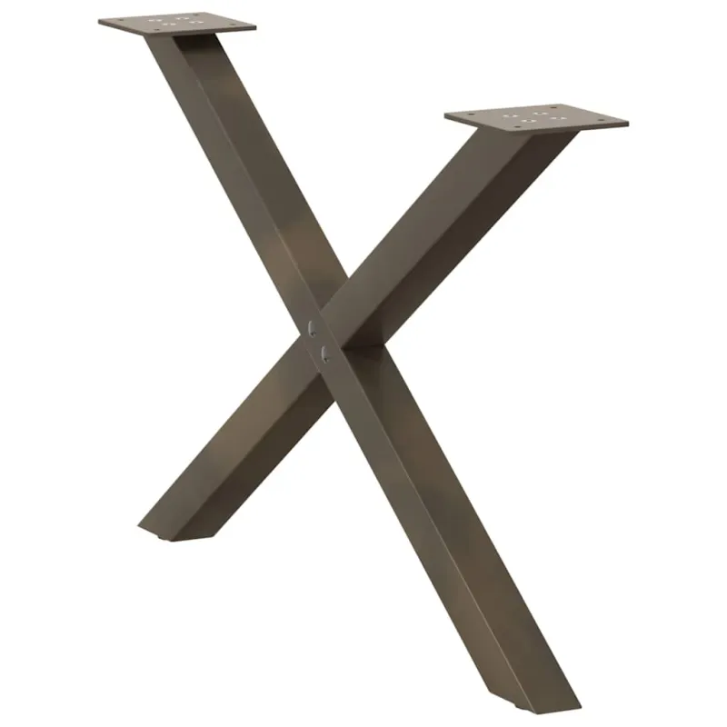 Kavos staliuko kojelės, X formos, 2 vnt., natūralus plienas, 70x(42-43) cm, plienas