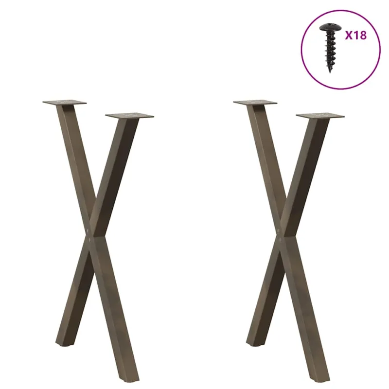 Valgomojo stalo kojos, X formos, 2 vnt., natūralus plienas, 50x(72-73) cm, plienas