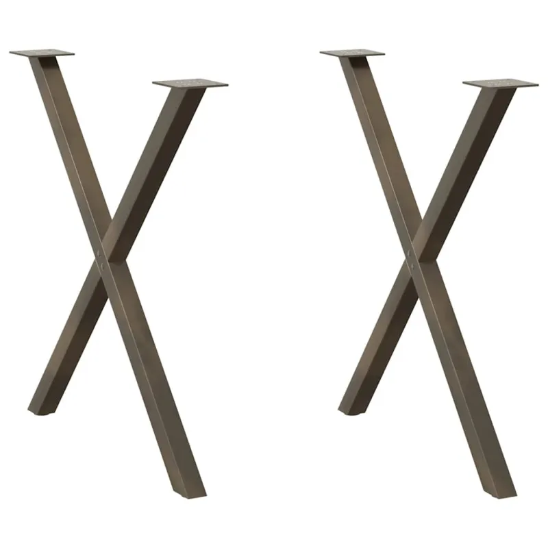 Valgomojo stalo kojelės, X formos, 2 vnt., natūralus plienas, 70x(72-73) cm, plienas