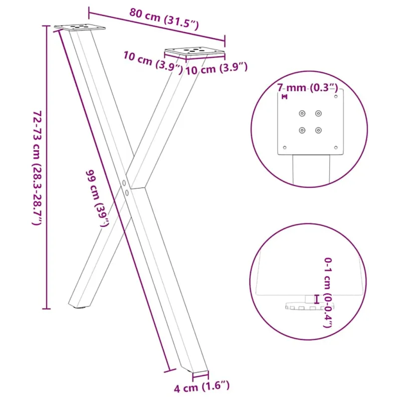 Valgomojo stalo kojos, 2 vnt., antracito spalvos, 80x(72-73) cm, plienas