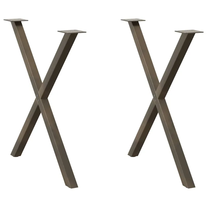 Valgomojo stalo kojelės, X formos, 2 vnt., natūralus plienas, 80x(72-73) cm, plienas