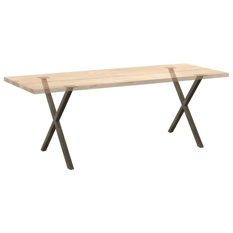 Valgomojo stalo kojelės, X formos, 2 vnt., natūralus plienas, 80x(72-73) cm, plienas
