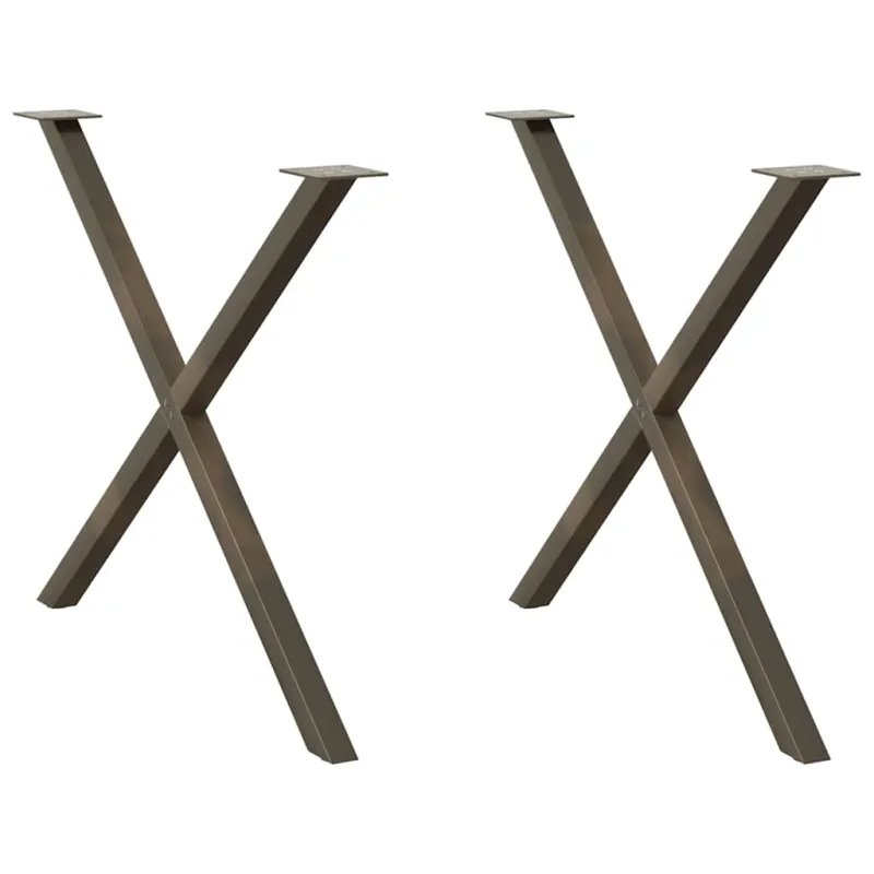 Valgomojo stalo kojelės, X formos, 2 vnt., natūralus plienas, 90x(72-73) cm, plienas