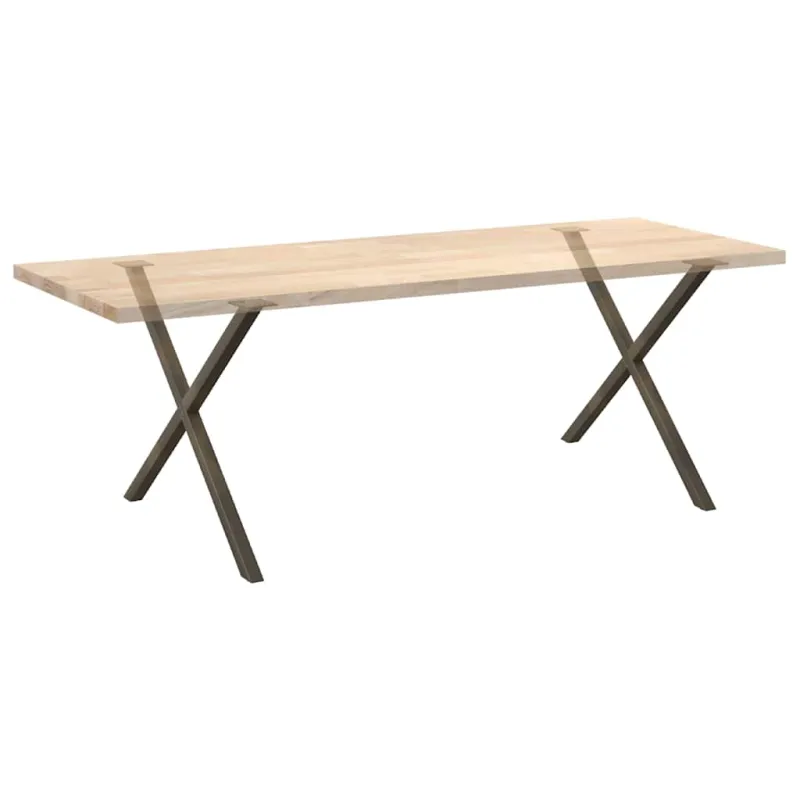 Valgomojo stalo kojelės, X formos, 2 vnt., natūralus plienas, 90x(72-73) cm, plienas