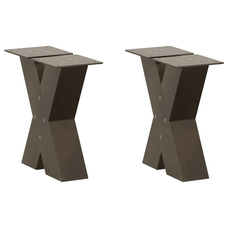 Kavos staliuko kojelės, X formos, 2 vnt., natūralus plienas, 30x(30-31) cm, plienas