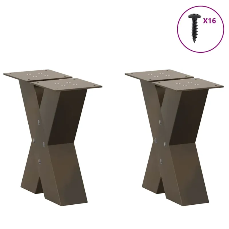 Kavos staliuko kojelės, X formos, 2 vnt., natūralus plienas, 30x(30-31) cm, plienas