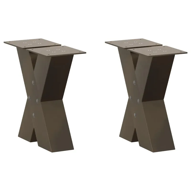 Kavos staliuko kojelės, X formos, 2 vnt., natūralus plienas, 40x(30-31) cm, plienas