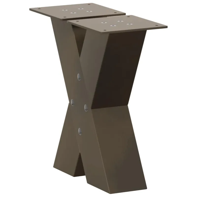 Kavos staliuko kojelės, X formos, 2 vnt., natūralus plienas, 40x(30-31) cm, plienas