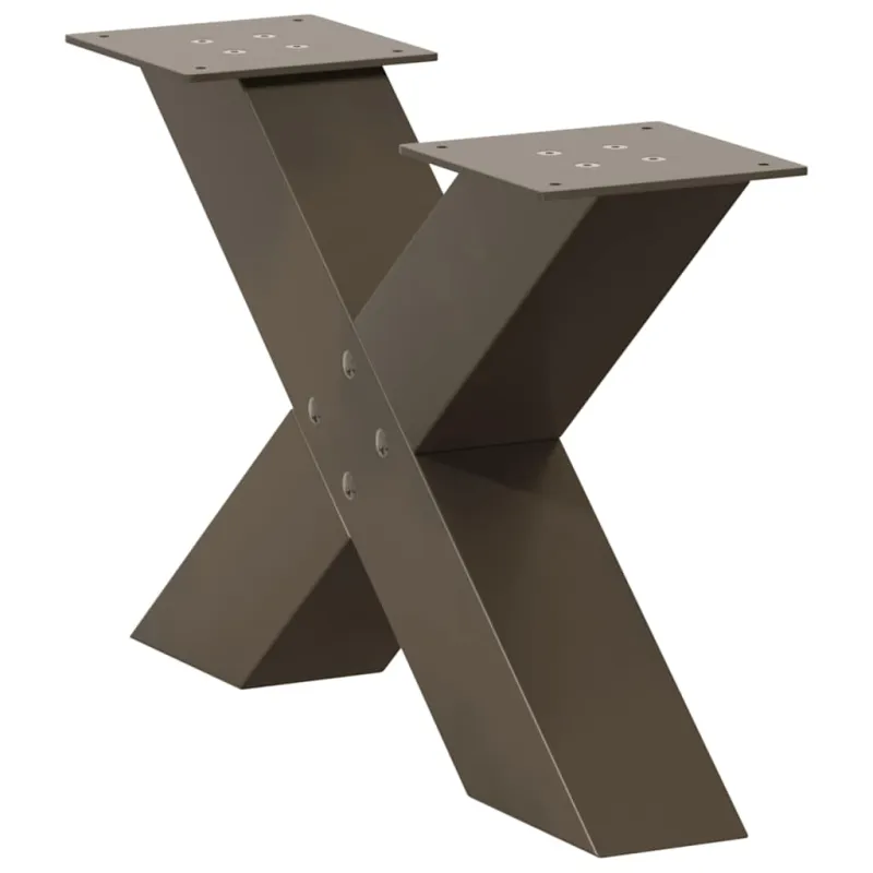 Kavos staliuko kojelės, X formos, 2 vnt., natūralus plienas, 60x(30-31) cm, plienas