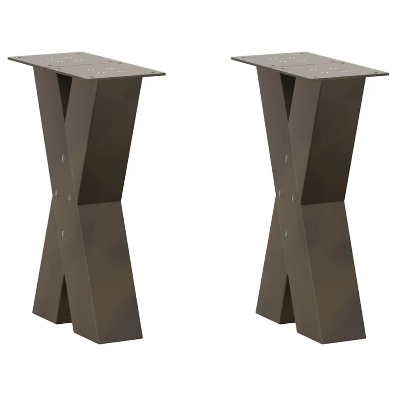 Kavos staliuko kojelės, X formos, 2 vnt., natūralus plienas, 28x(42-43) cm, plienas