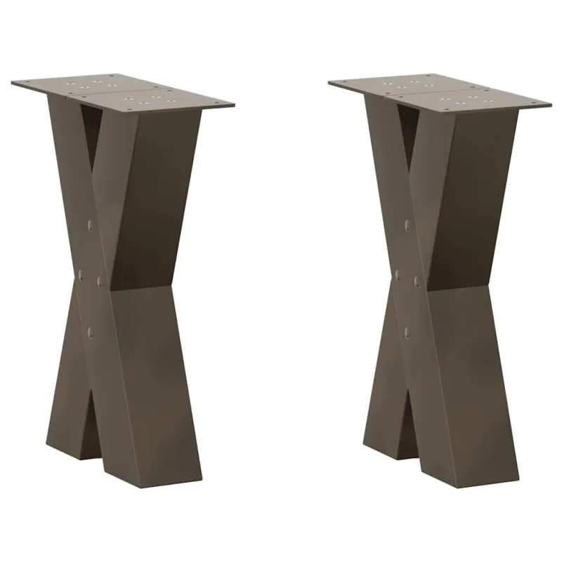 Kavos staliuko kojelės, X formos, 2 vnt., natūralus plienas, 38x(42-43) cm, plienas
