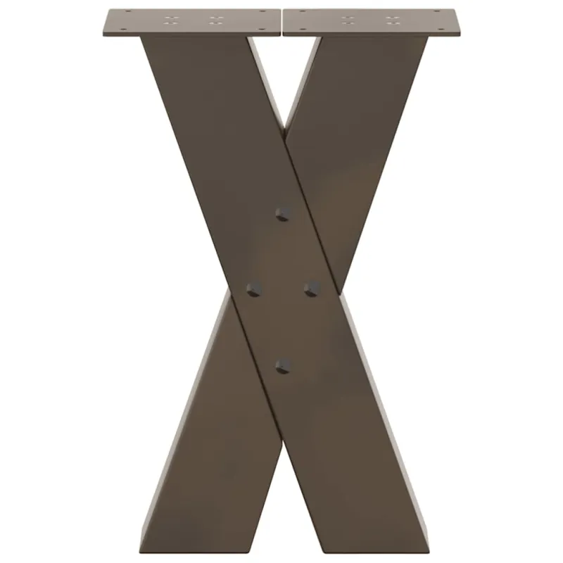 Kavos staliuko kojelės, X formos, 2 vnt., natūralus plienas, 38x(42-43) cm, plienas