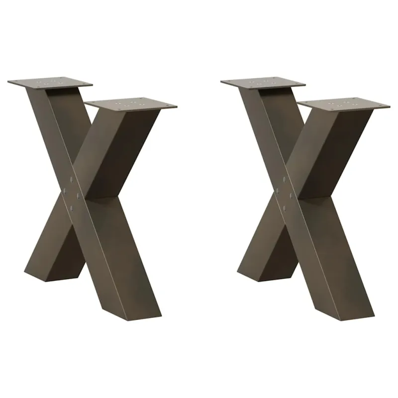Kavos staliuko kojelės, X formos, 2 vnt., natūralus plienas, 50x(42-43) cm, plienas