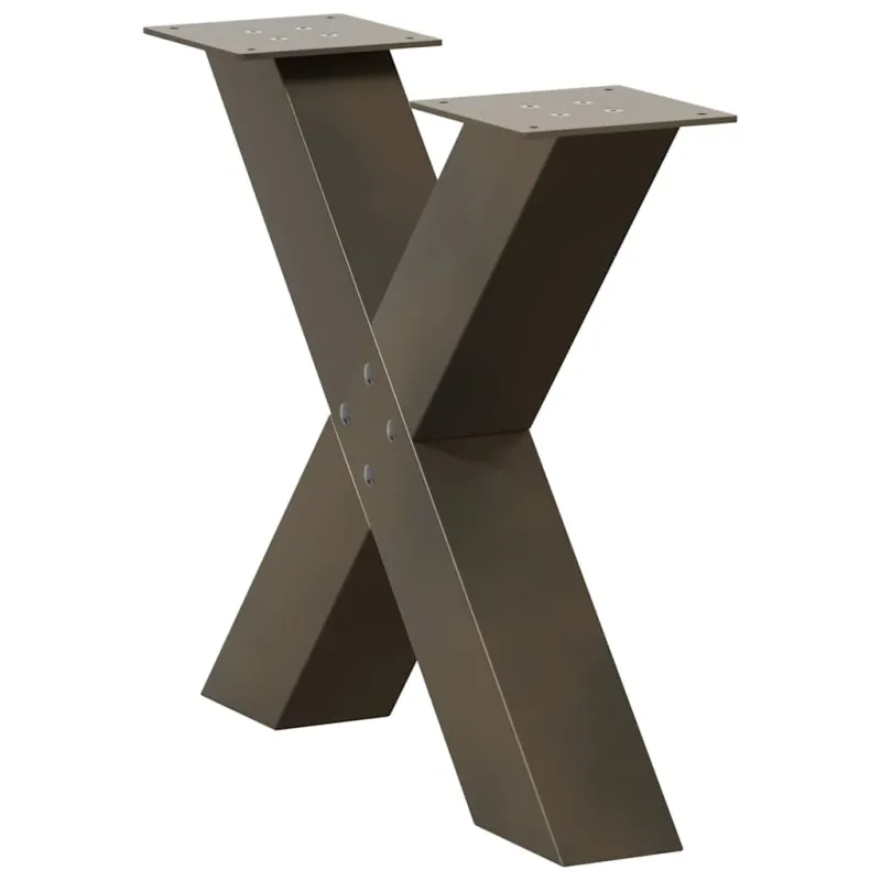 Kavos staliuko kojelės, X formos, 2 vnt., natūralus plienas, 50x(42-43) cm, plienas