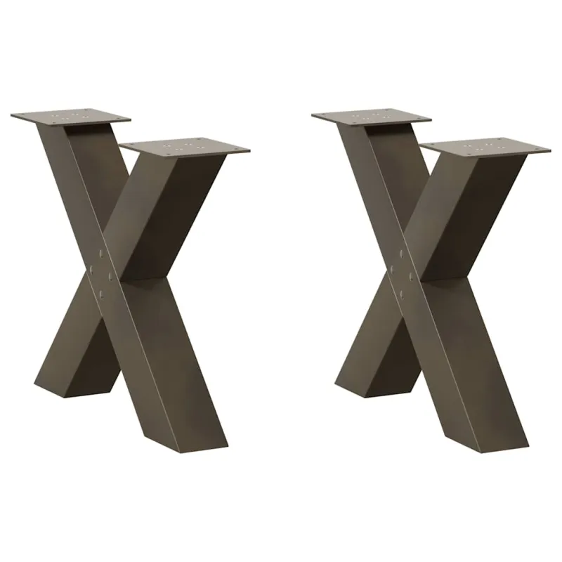 Kavos staliuko kojelės, X formos, 2 vnt., natūralus plienas, 60x(42-43) cm, plienas