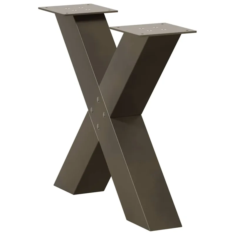 Kavos staliuko kojelės, X formos, 2 vnt., natūralus plienas, 60x(42-43) cm, plienas