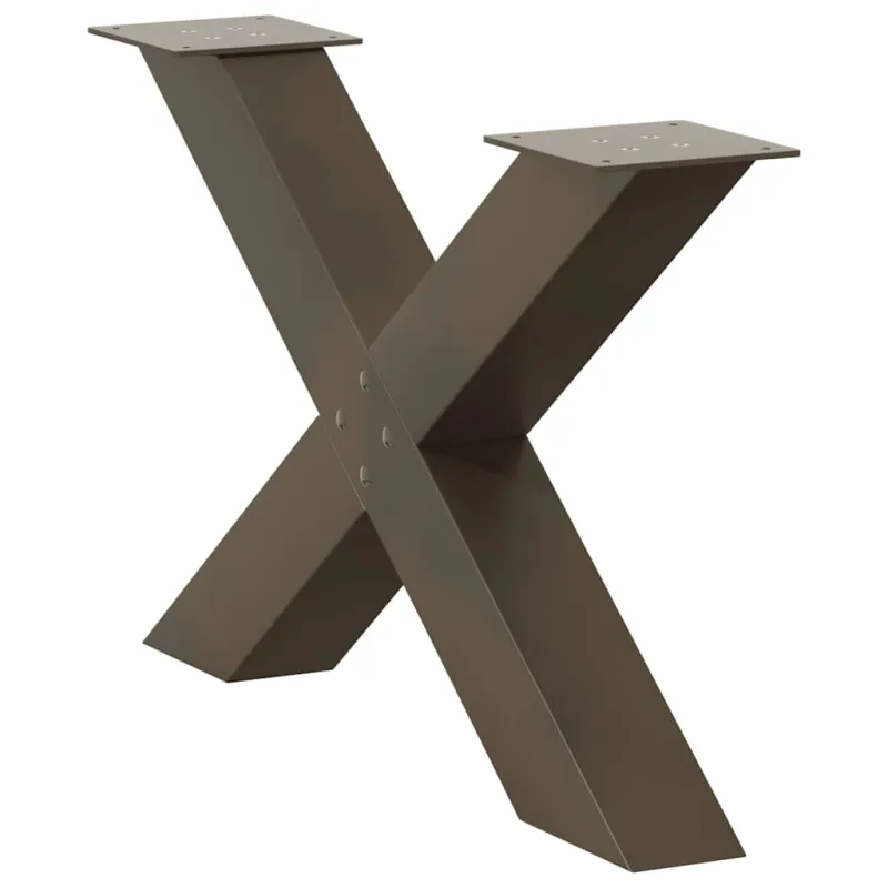 Kavos staliuko kojelės, X formos, 2 vnt., natūralus plienas, 70x(42-43) cm, plienas