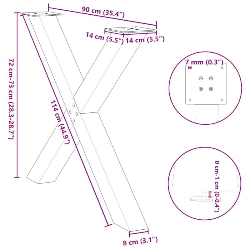 Valgomojo stalo kojos, 2 vnt., antracito spalvos, 90x(72-73) cm, plienas