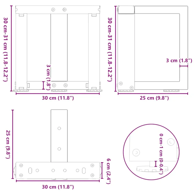Kavos staliuko kojelės, 2 vnt., baltos, 30x25x(30-31) cm, plienas, T formos