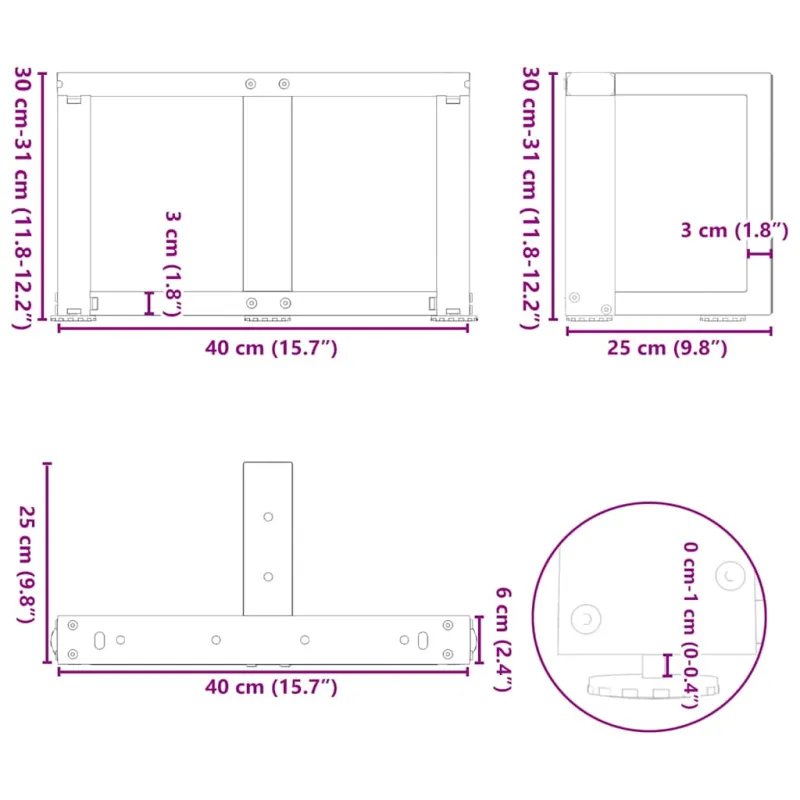Kavos staliuko kojelės, 2 vnt., juodos, 40x25x(30-31) cm, plienas, T formos