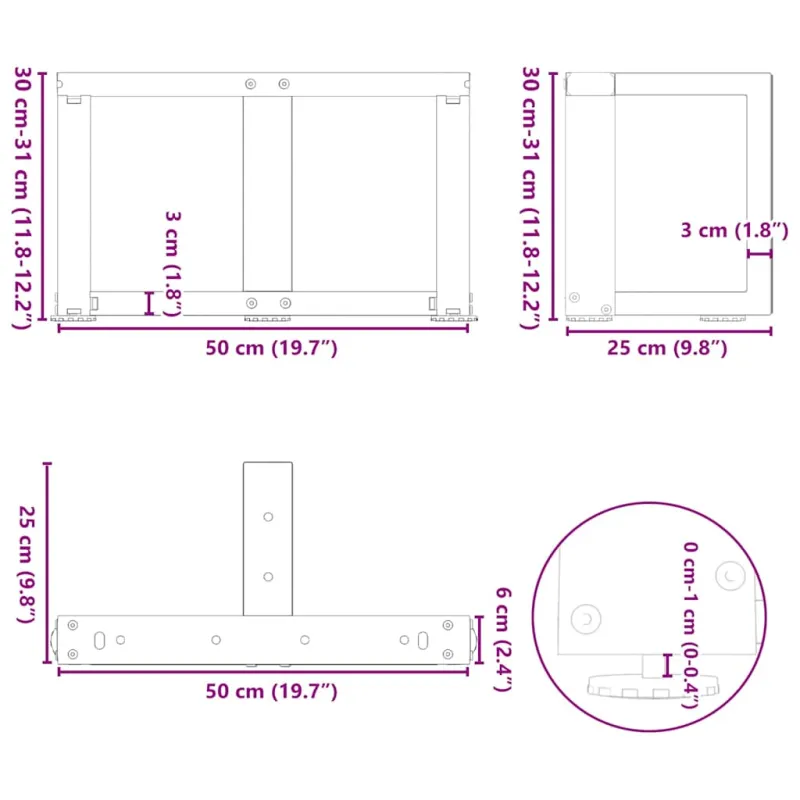 Kavos staliuko kojelės, T formos, 2 vnt., baltos, 50x25x(30-31) cm, plienas