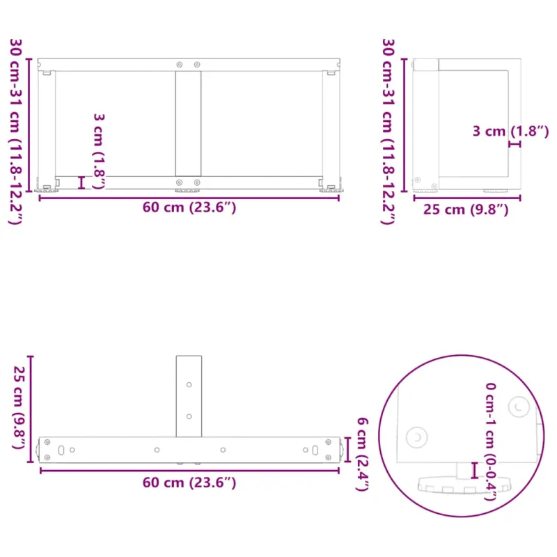 Kavos staliuko kojelės, 2 vnt., juodos, 60x25x(30-31) cm, plienas