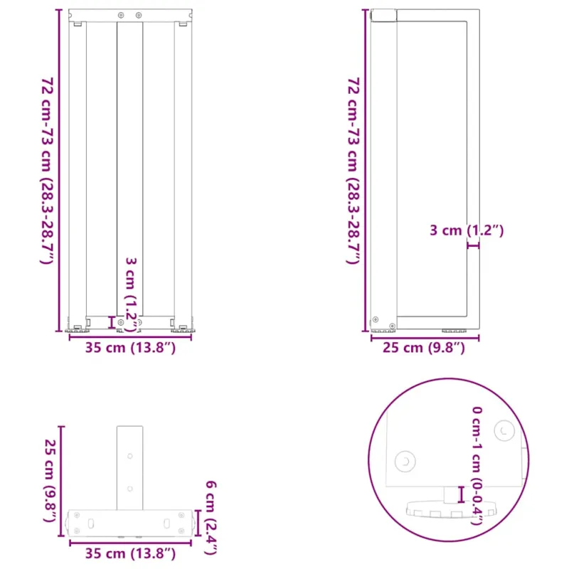 Konsolinio staliuko kojelės, T formos, 2 vnt., juodos, 38x25x(72-73) cm, plienas