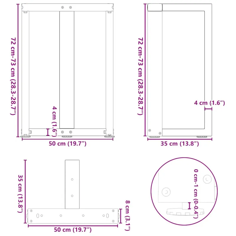 Valgomojo stalo kojelės, T formos, 2 vnt., juodos, 50x35x(72-73) cm, plienas